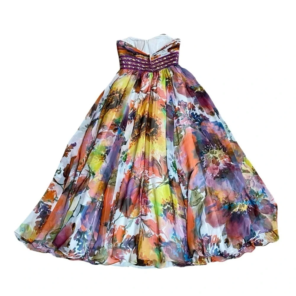 Tony Bowls Le Gala Floral Beaded Strapless Prom Gown Dress Size 2